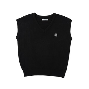 ALPSDR LOGO PATCH V-NECK KNIT VEST / BLACK