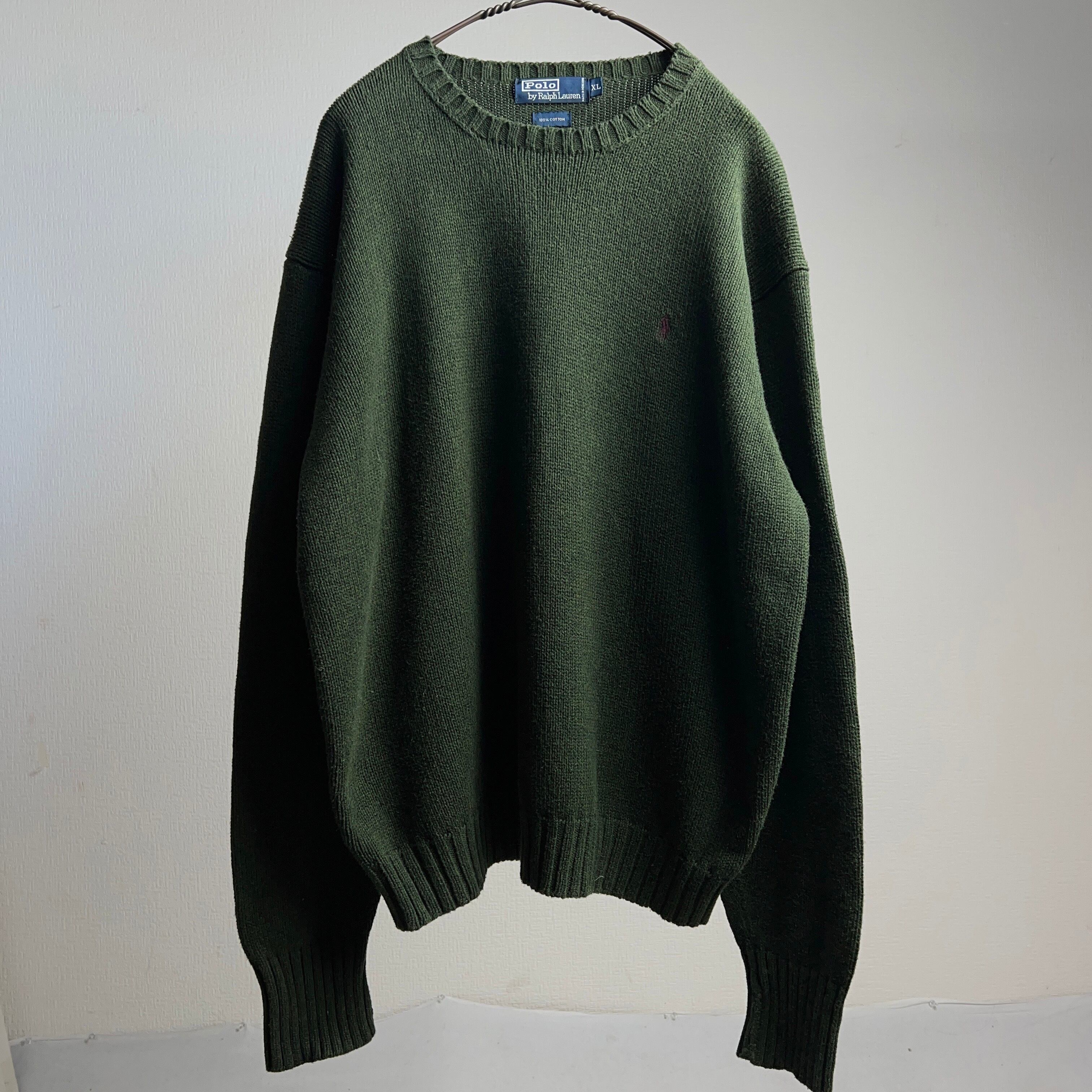 “Polo by Ralph Lauren” Cotton Knit Sweater SIZE XL ポロラルフローレン ポニーロゴ刺繍  ニットセーター モスグリーン【1000A268】