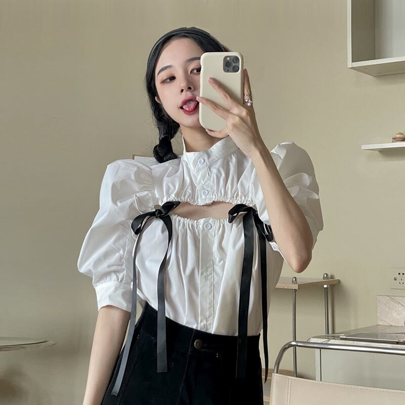 スリーブシャツ スプリングトップス スタンダードホワイト レトロ 春物 スーパーモール86390291230