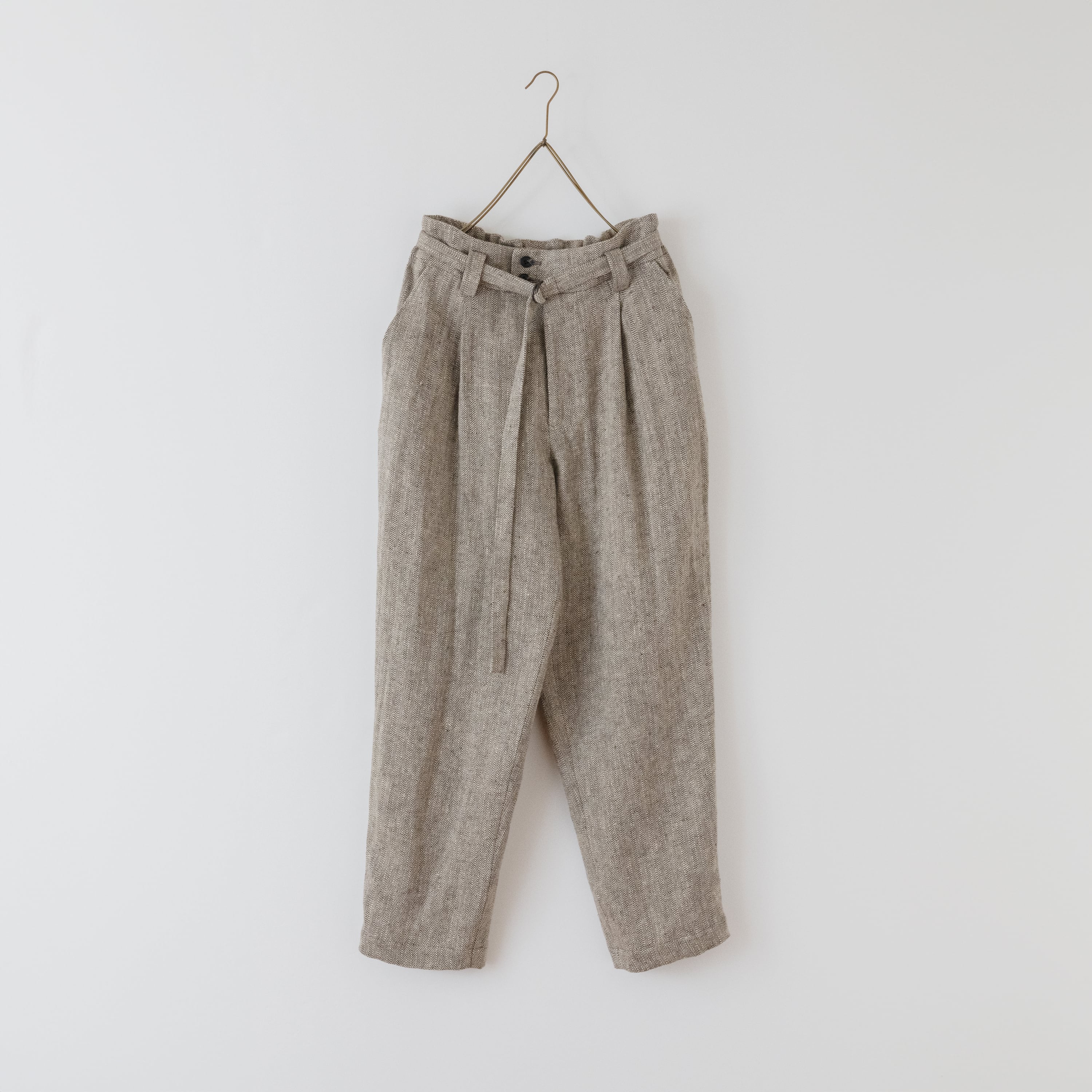 unisex egg pants A／herringbone linen〈gray×olive〉 | SALUÉ