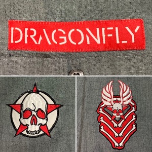 8883 dragonfly 半袖シャツ 刺繍 ワッペン スカル  グレー XL