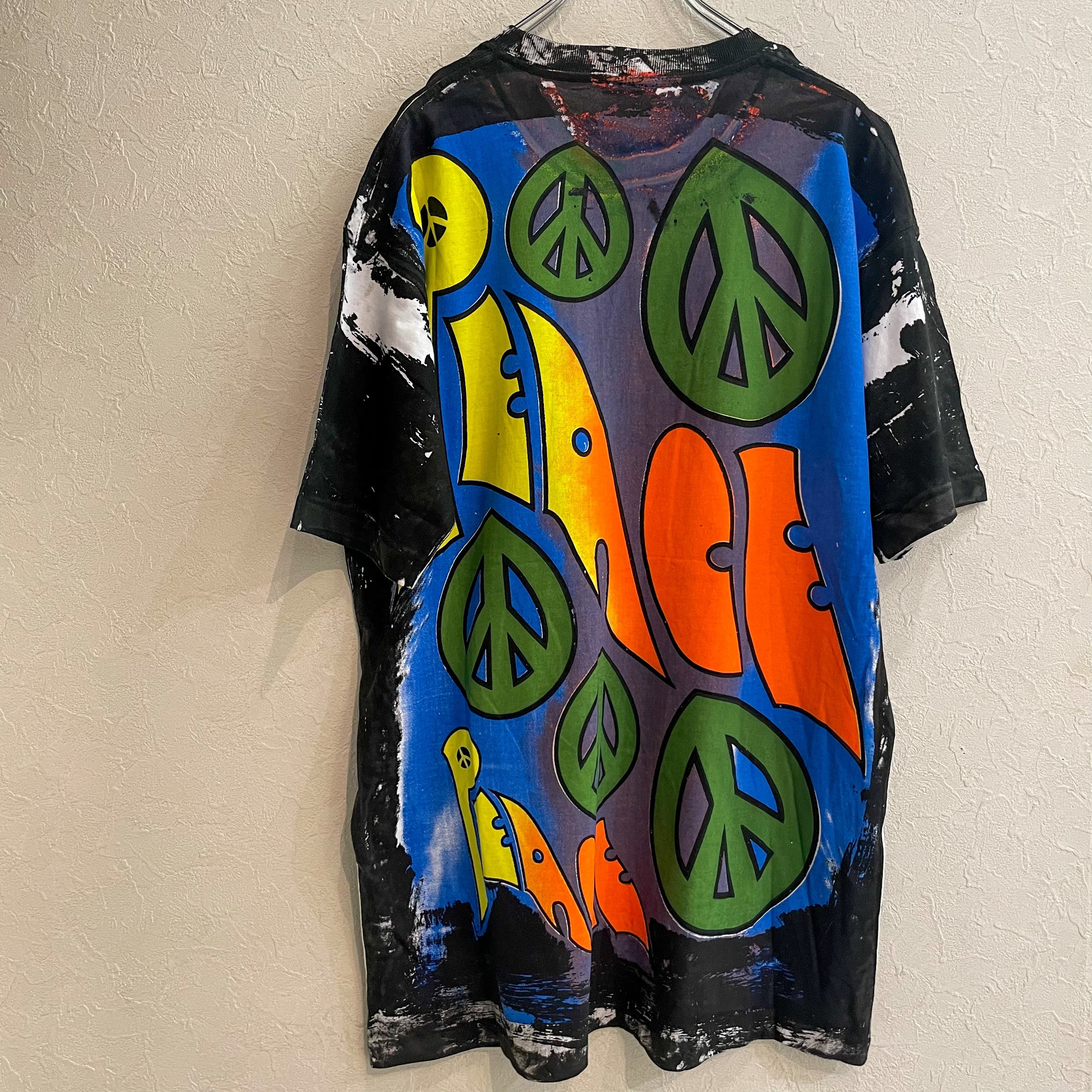 PEACE T-shirt ピースマーク Tシャツ 古着 ハンドペイント風 | YurAre 