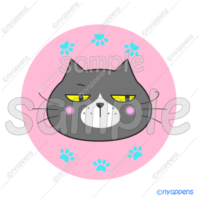 【商用利用OK】ほのぼの面白い顔の猫イラスト◇ヒゲまる（濃グレー×鼻白）シールやアイコン、素材に！