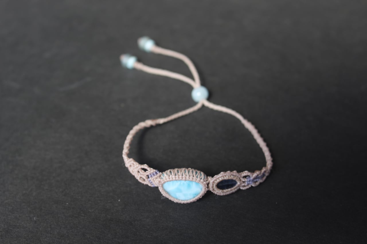 Larimar & Kyanite micro macrame  bracelet
