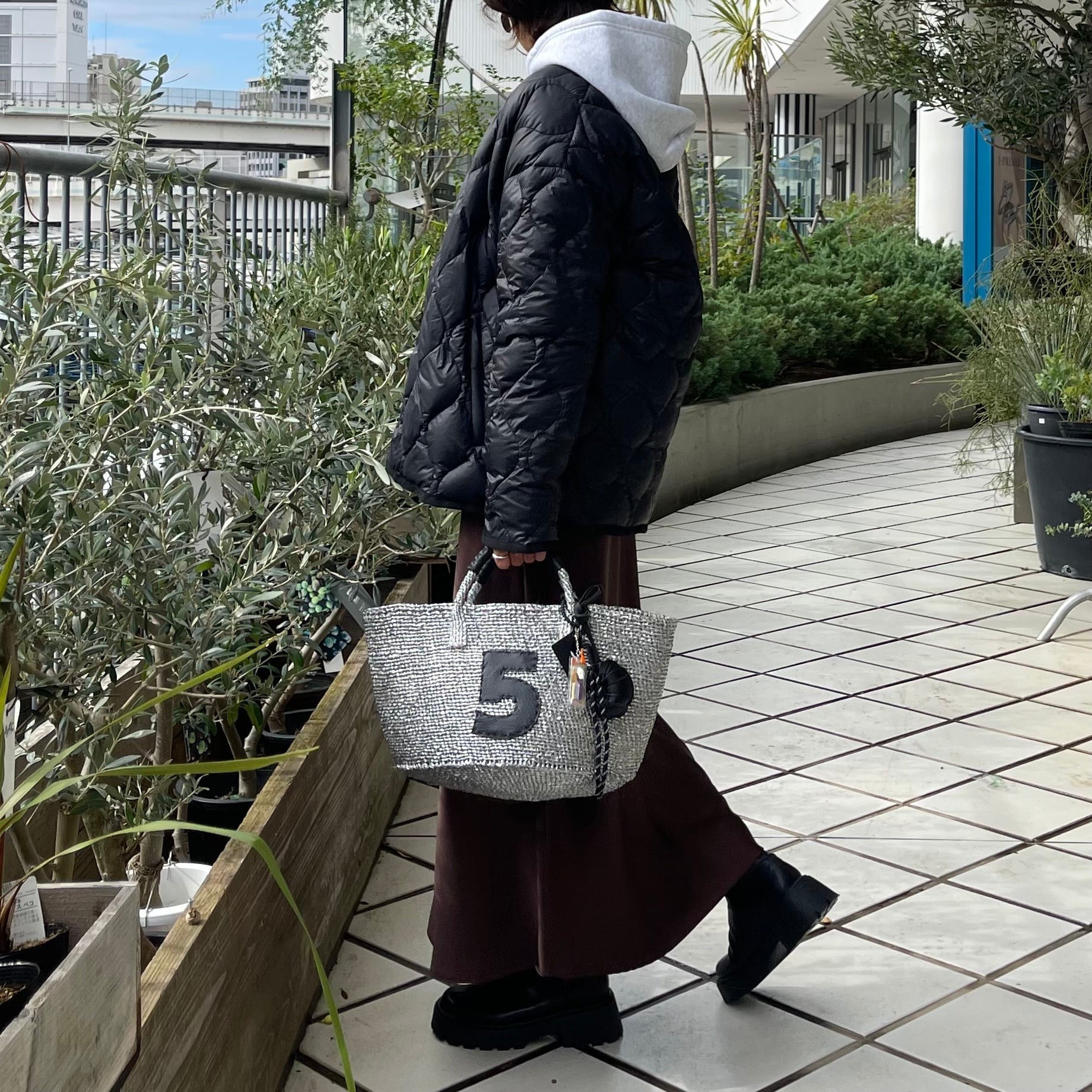 meong blue カゴバッグ　シルバー 限定即納 ] SILVER MIX kago-bag / M / BLUE | meong blue