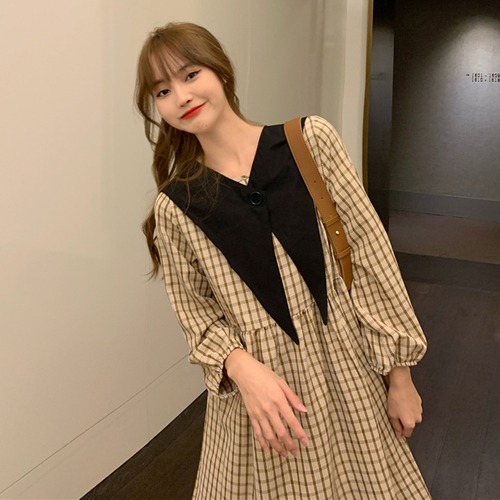 ✞ ♡スタンダードチェック柄ブラックロング♥カワイイ♥長袖スリーブAラインスカート レトロ ✞ゴスロリ SM ミリ 甘ロリ クラロリ 和ロリ エレガント 黒ロリ 姫ロリ 華ロリ BB-BB58515971422