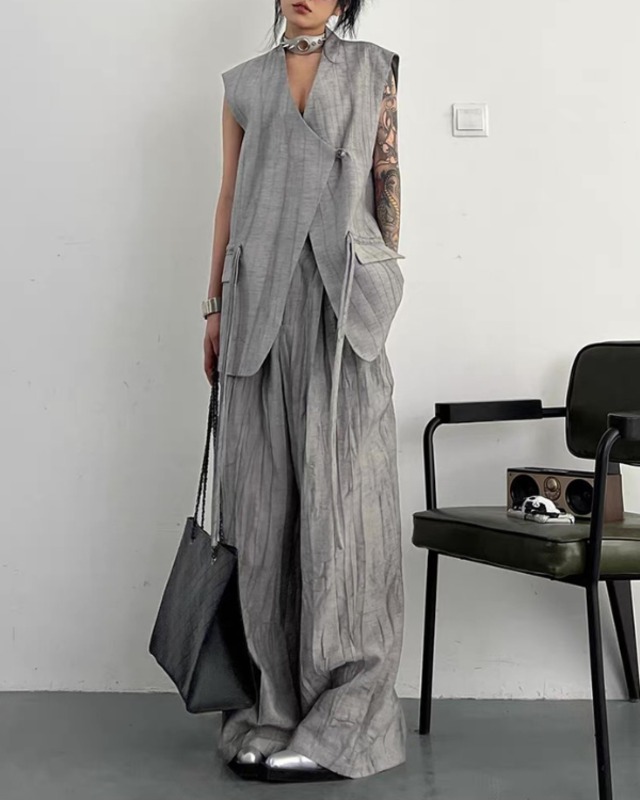Textured Vest Wide Pants Setup［A0393］