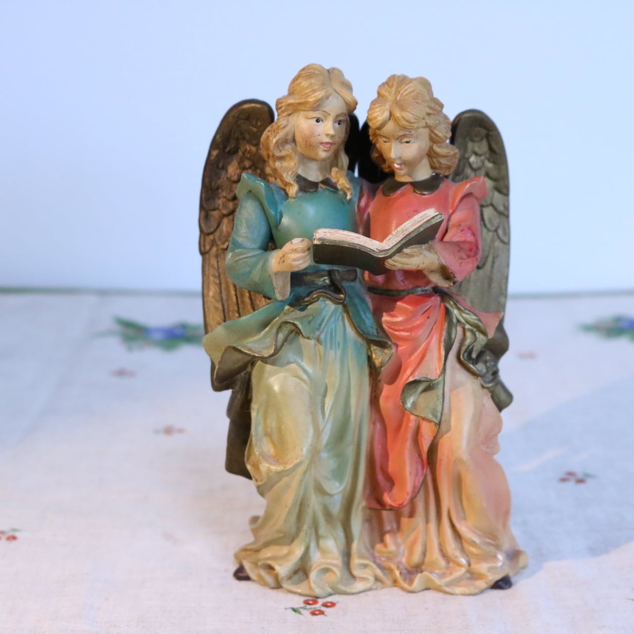 やや訳あり【ZA2211-U52】二人の天使像 陶器製 エンジェル ...