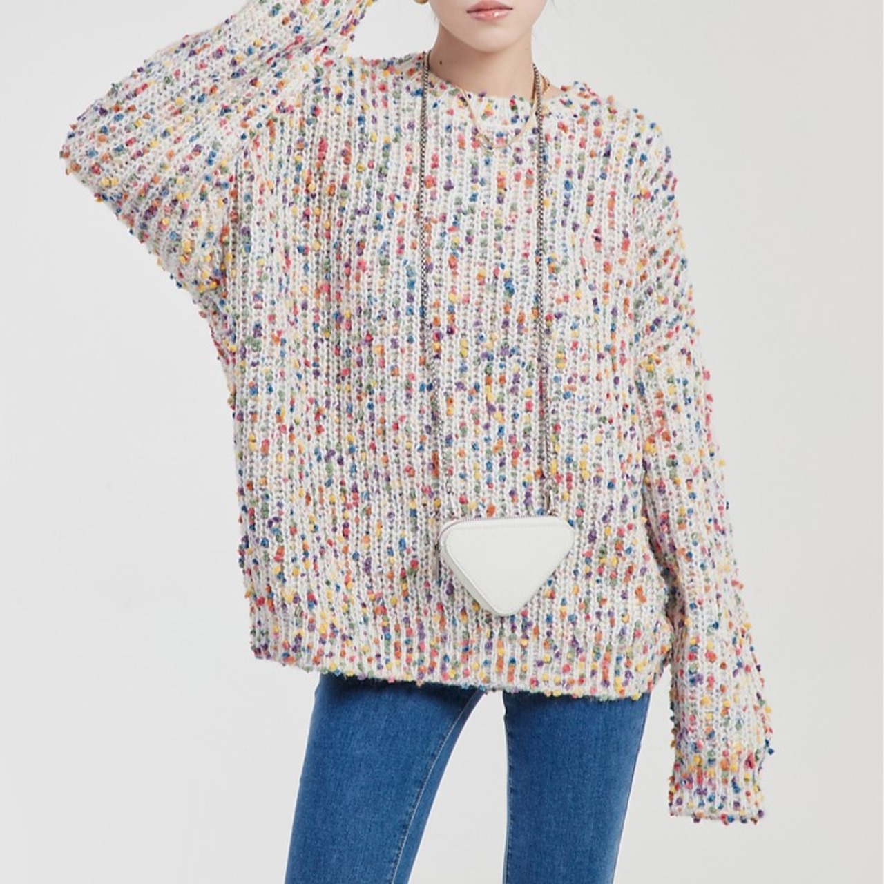 カラフル水玉 クルーネックニット H0039