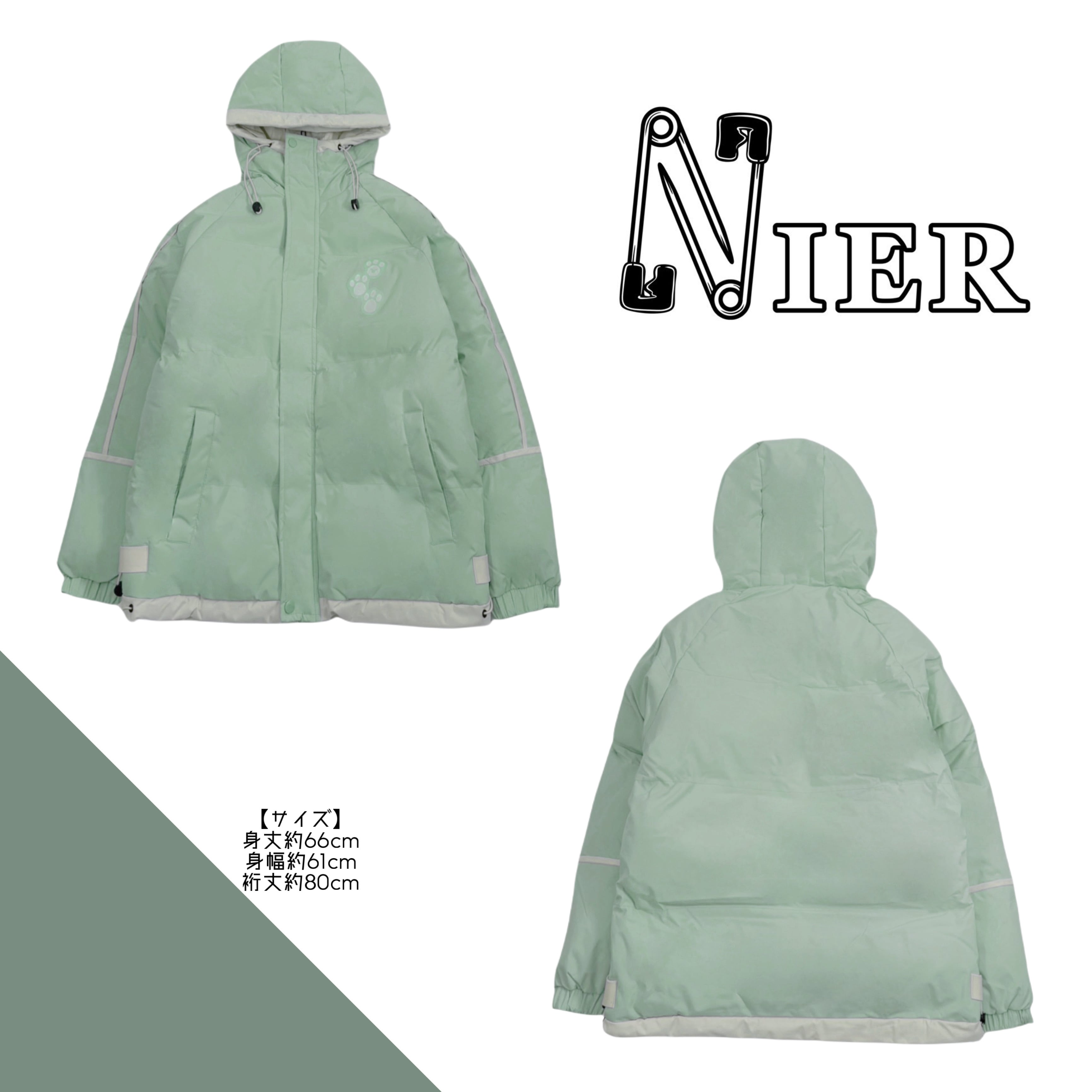 肉球PRINT‐中綿入りハイネックフード付きアウター【MINT GREEN