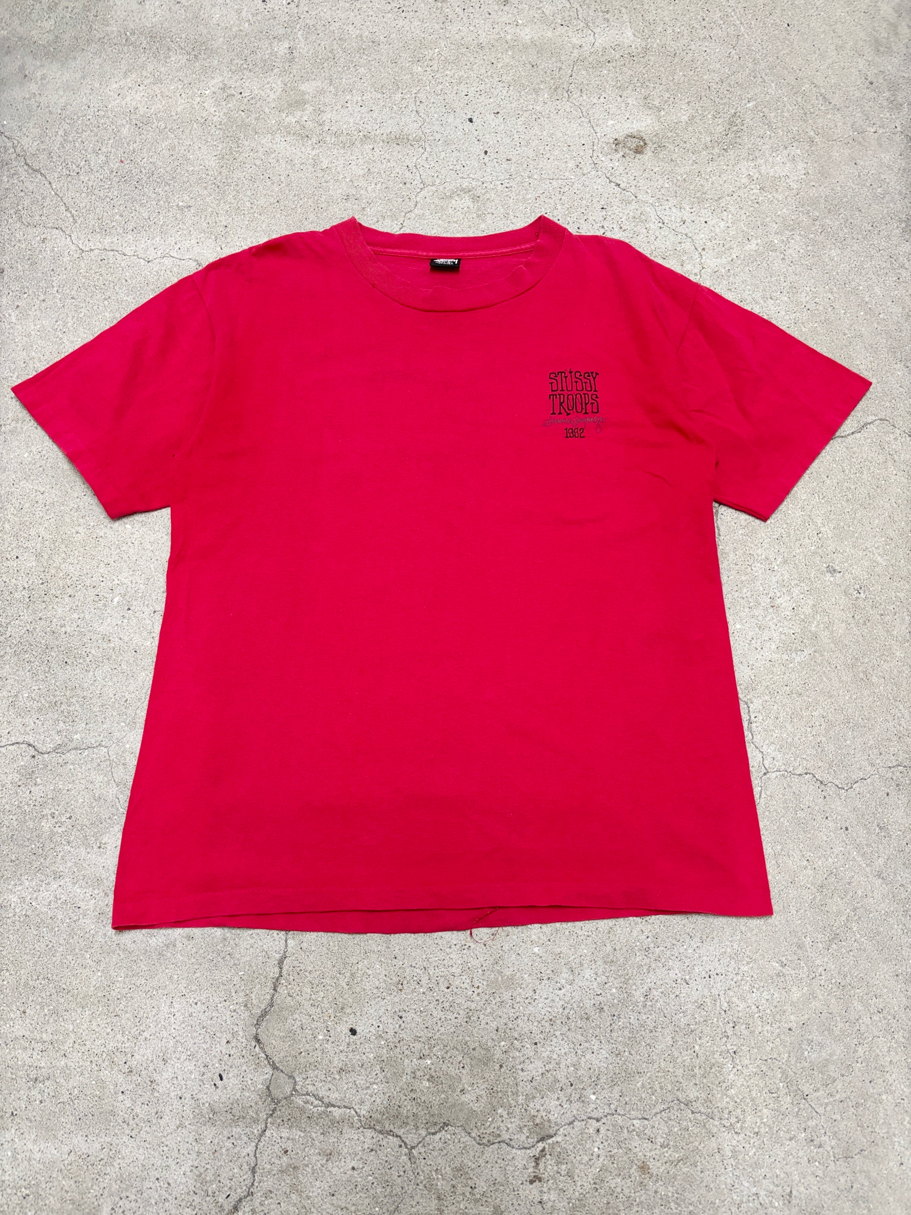 90s OLD STUSSY/STUSSY TROOPS print Tee/USA製/黒タグ/L/ロゴプリント
