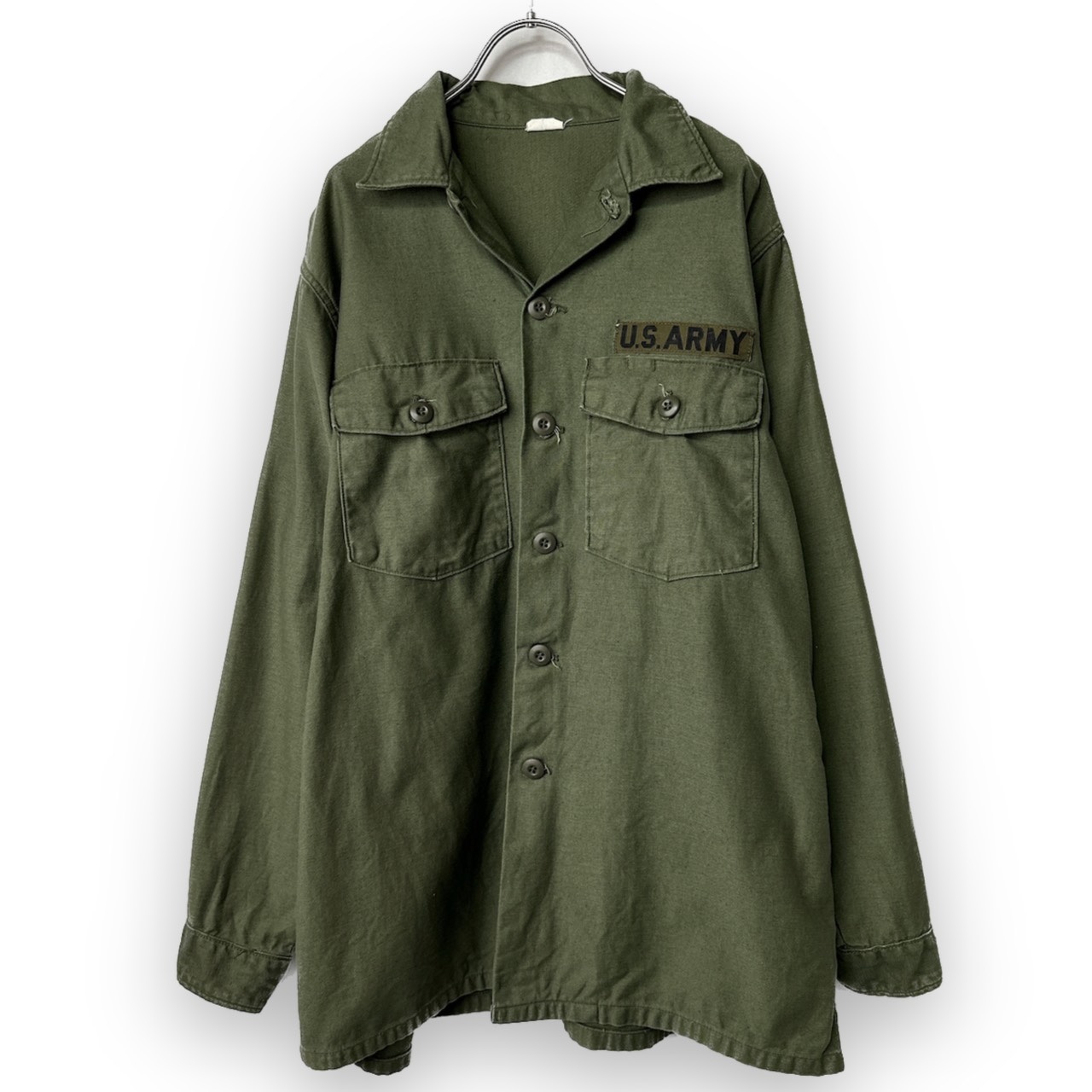 70s U .S .ARMY ユーティシャツ OG107 シャツ袖 ミリタリー vintage ビンテージ ヴィンテージ ダメージ サイズ:16-1/2 長袖シャツ 70年代 古着