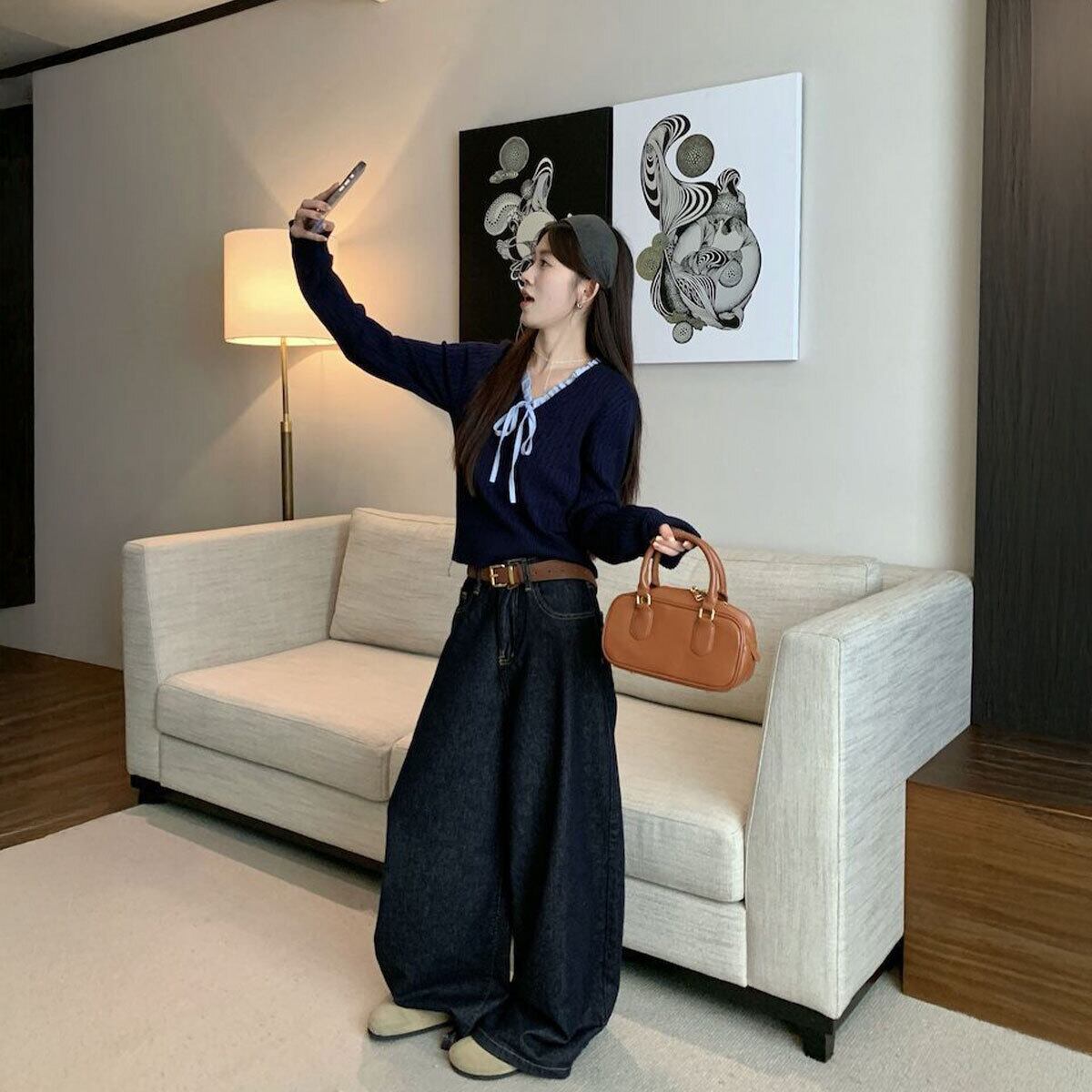 ニット 長袖 リボン フリル レディース 春秋 韓国 おしゃれ 大人 かわいい きれいめ カジュアル Vネック フェミニン ガーリー 大人可愛い 大人女子