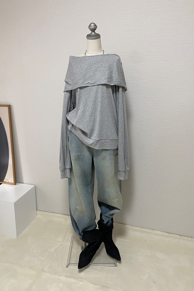 Oversized Off-Shoulder Hood Tops (Gray) 2603-14-013