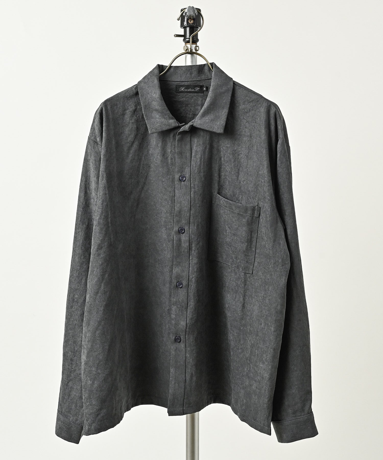 Revertical Suede-touch long-sleeve regular-collar shirt (GRY) RV9376