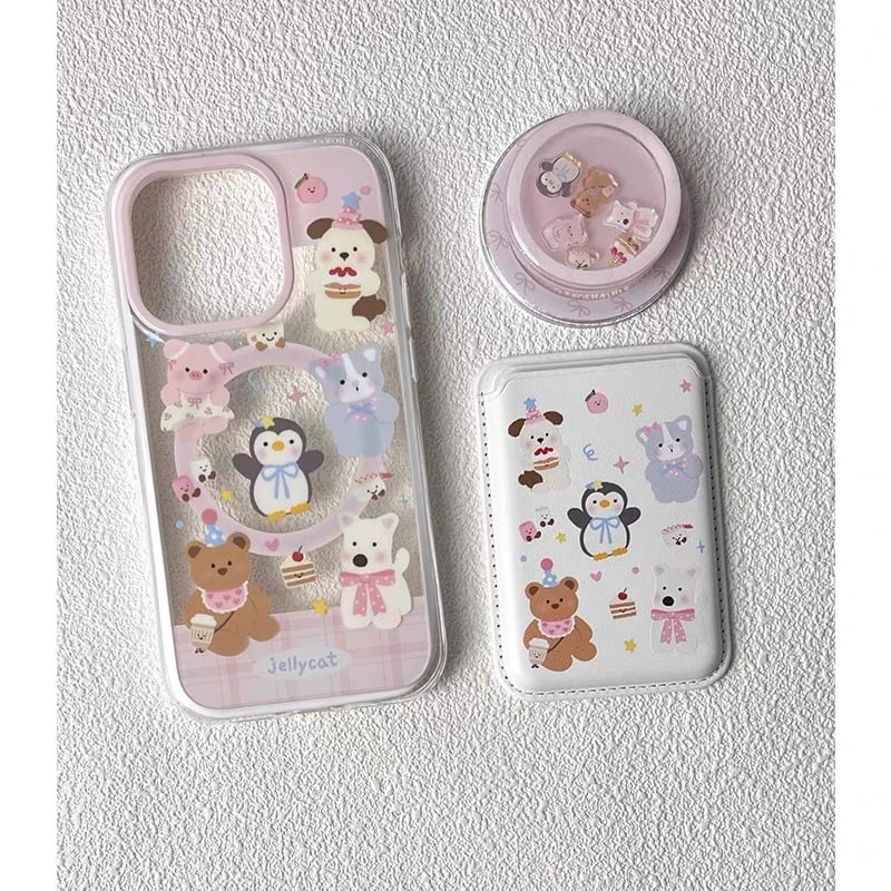 MagSafe対応】可愛いどうぶつたち◎ピンク クリアケース 韓国