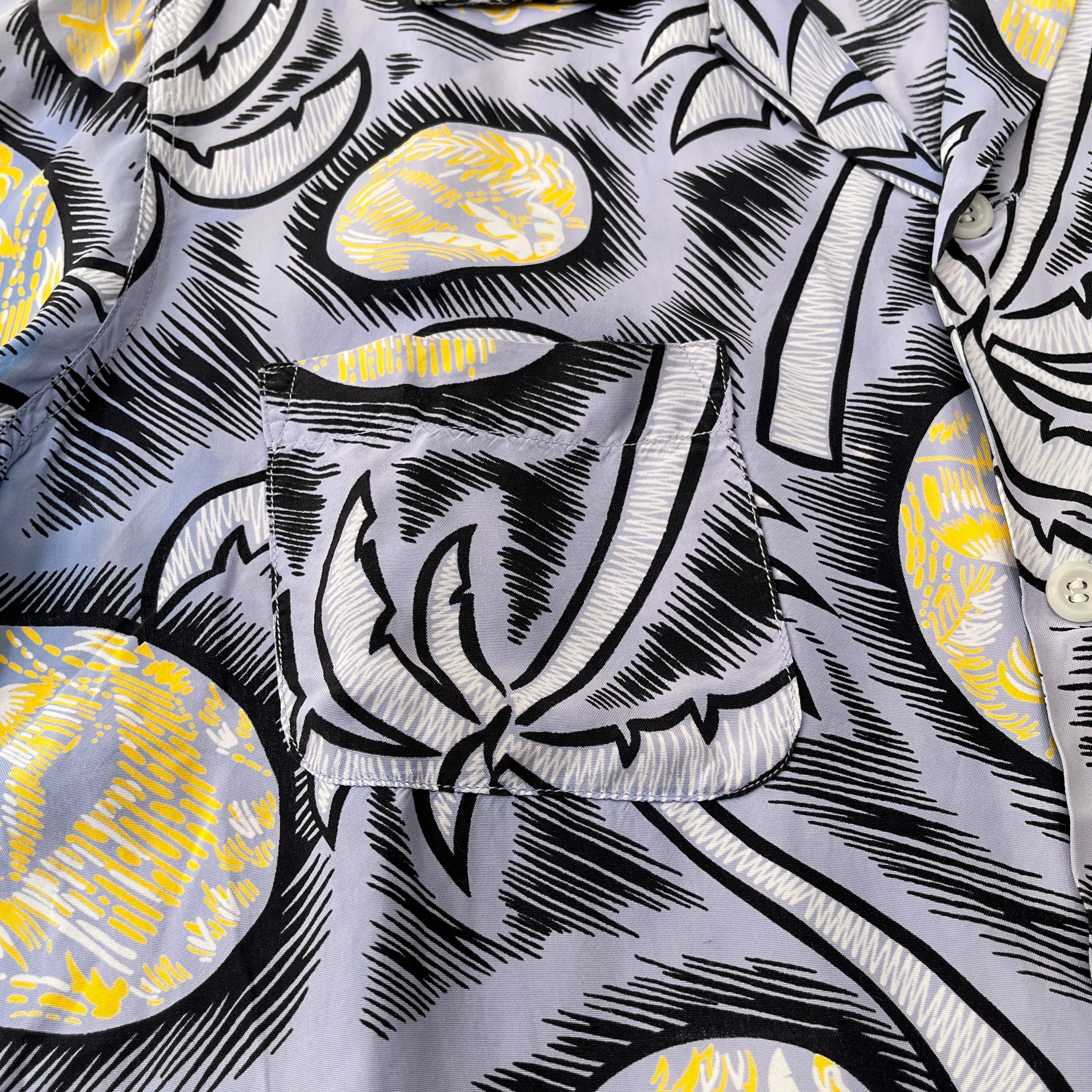50s S/S Rayon Hawaiian Shirt 50年代 ハワイアンシャツ 開襟 袋襟 M位