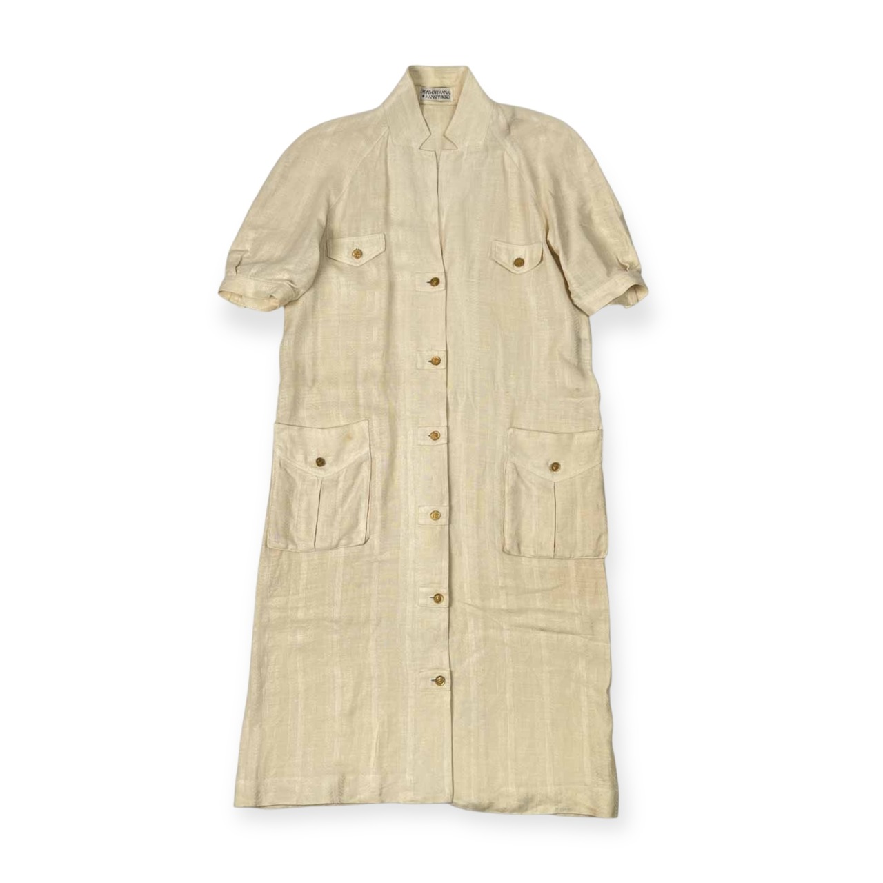 madame hanai HANAI YUKIKO マダムハナイ ハナイユキコ 金ボタン 麻100% リネン ワンピース /アイボリー系/ビンテージ