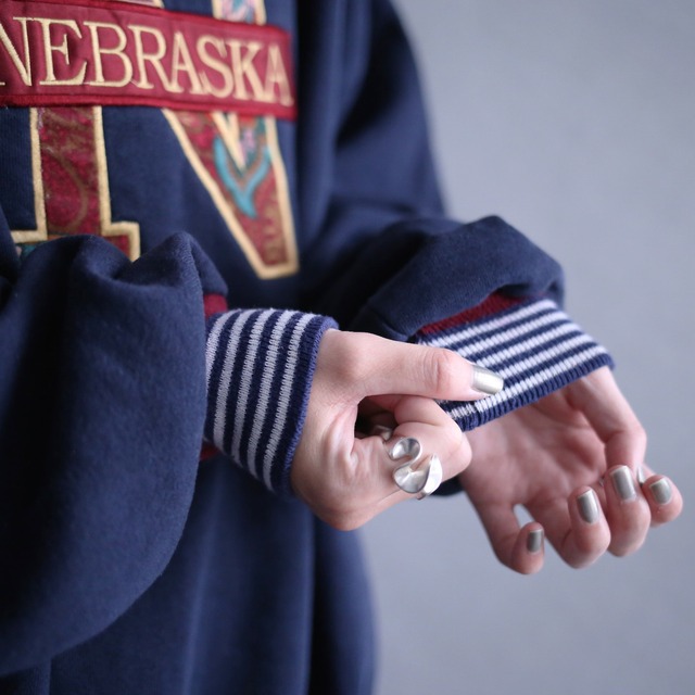 "刺繍" good design all rib border line over size sweat trainer