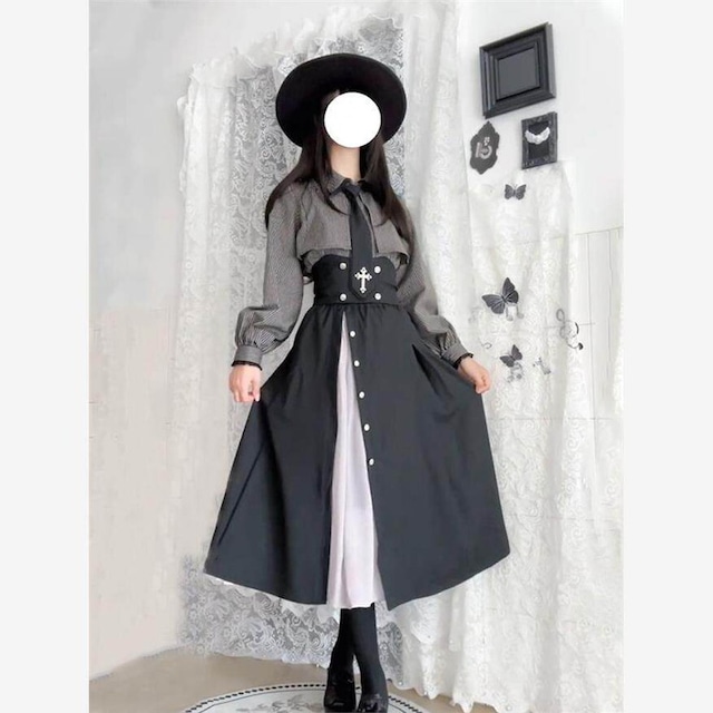クロスモチーフ コルセットベルト付き ゴシックロリィタ セットアップ｜トップス＋スカート 3点セット