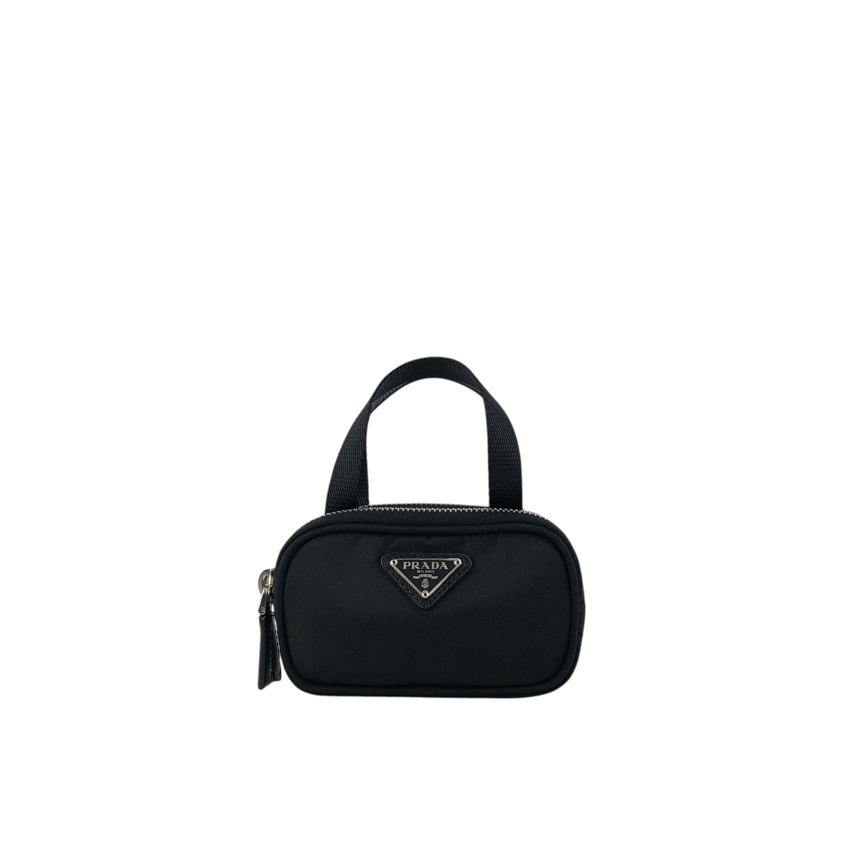 PRADA ナイロン ミニポーチ ハンドバッグ ブラック PRADA プラダ ハンドバッグ ブラック トライアングルロゴ ナイロン