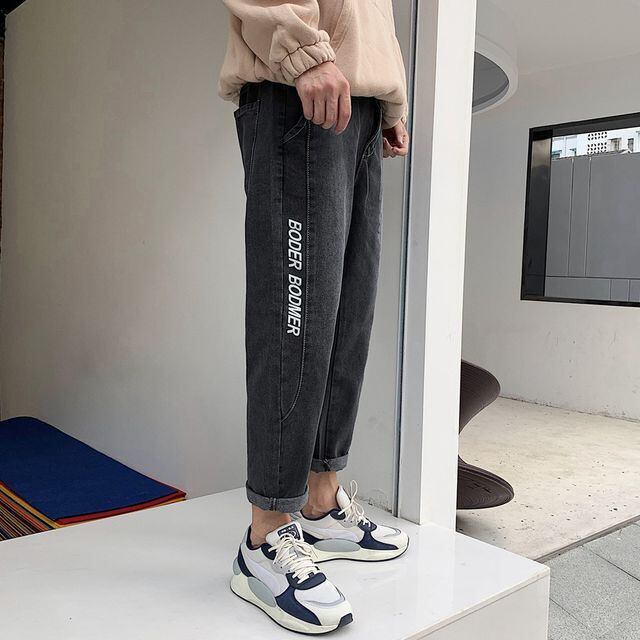 【予約販売】デニムパンツ メンズ ボトムス ロールアップ シンプル ブラック ブルー スタイリッシュ こなれ感 カジュアル 韓国 トレンド 春 夏 秋 S/M/L/XL/2XL