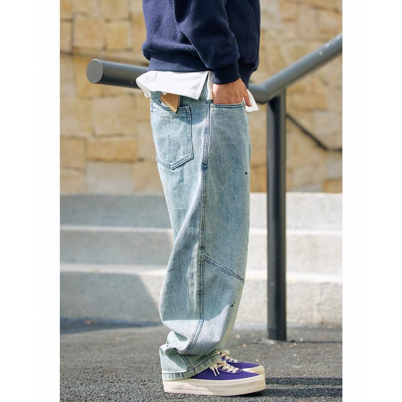 Vintage wash wide straight denim pants 1350 - 10