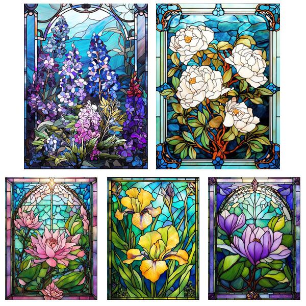 中級 フル ダイヤモンドアート キット ビーズ刺繍 ステンドグラス 蓮