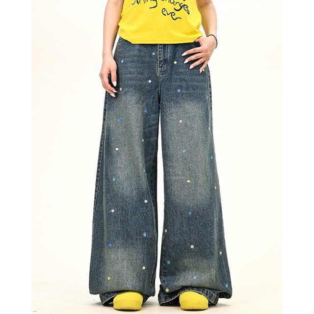 color dot wide leg denim　カラードットワイドレッグデニム　J0902