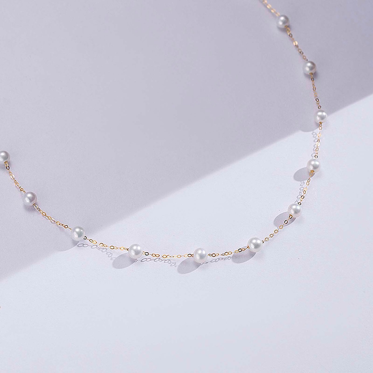 淡水パール 4-5mm 18K 満点星 シンプル ネックレス