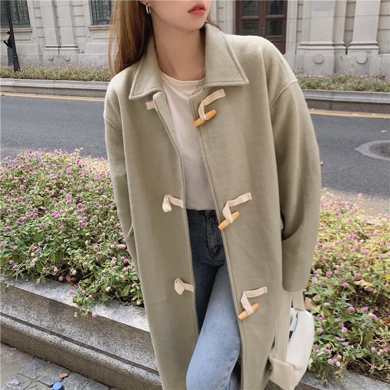 アウター ロング ダッフル コート グリーン きれいめ カジュアル 大人可愛い 韓国ファッション Luluca 韓国トレンドファッションluluca ルルカ