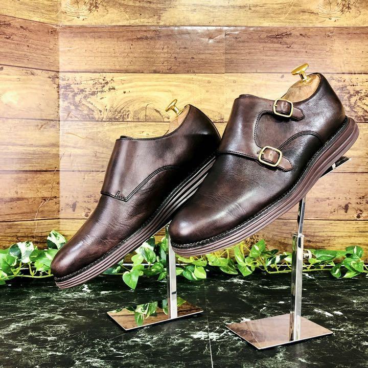 COLE HAAN ブラウン ダブルモンクストラップシューズ