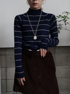<vintage>compact navy border knit