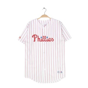 マジェスティック MLB フィラデルフィアフィリーズ ベースボールシャツ ユニホーム 背番号 メンズＭ相当 古着 @CB1209
