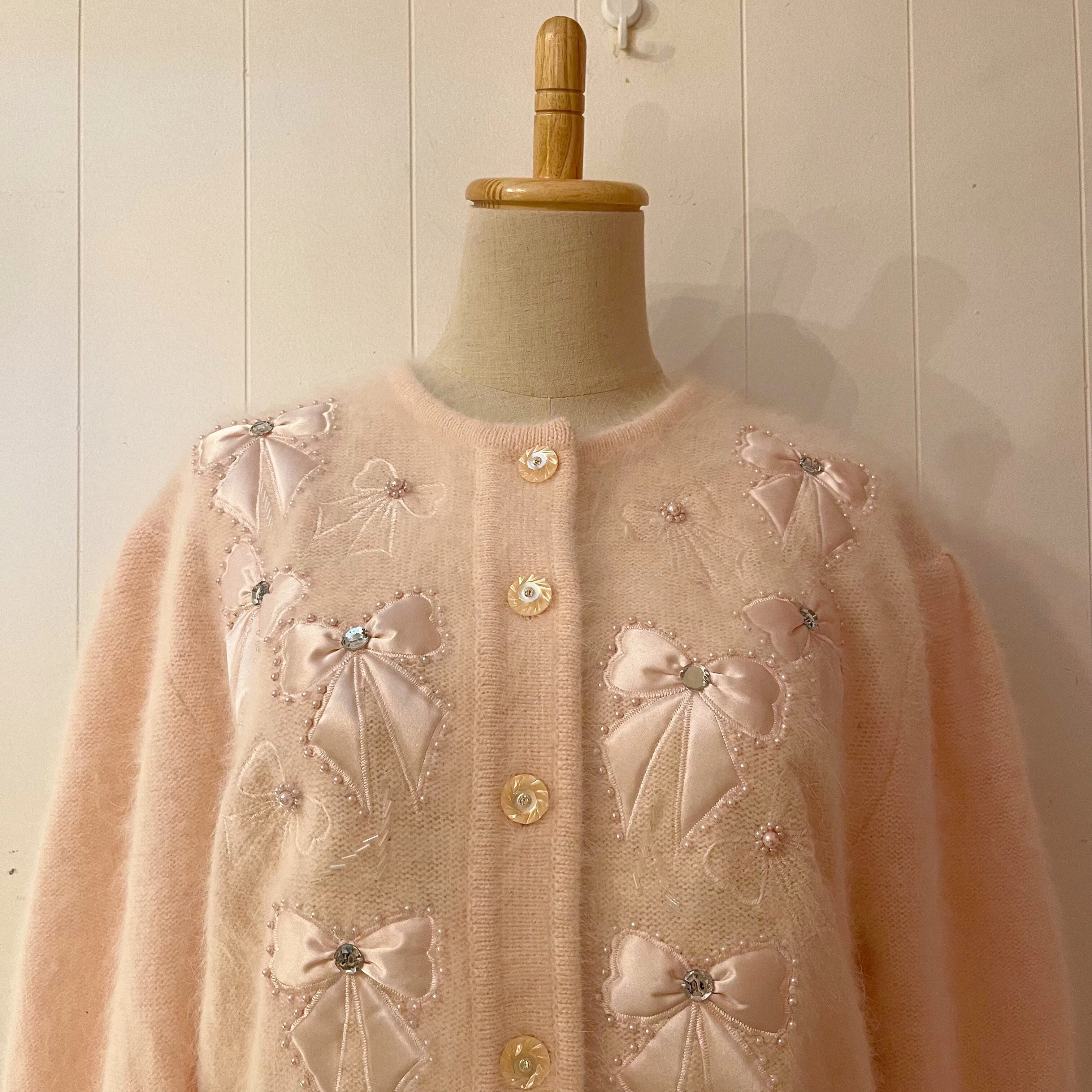 many ribbon angora knit cardigan