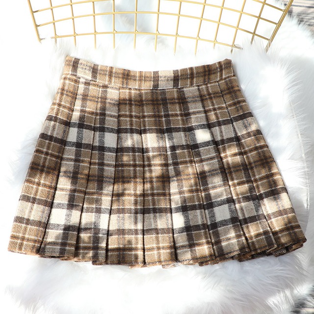 チェック　プリーツスカート　秋冬　ウール