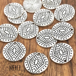 【2個】幾何学エスニックサークルチャーム/オルテガ/パーツ/ネイティブ/コネクター/