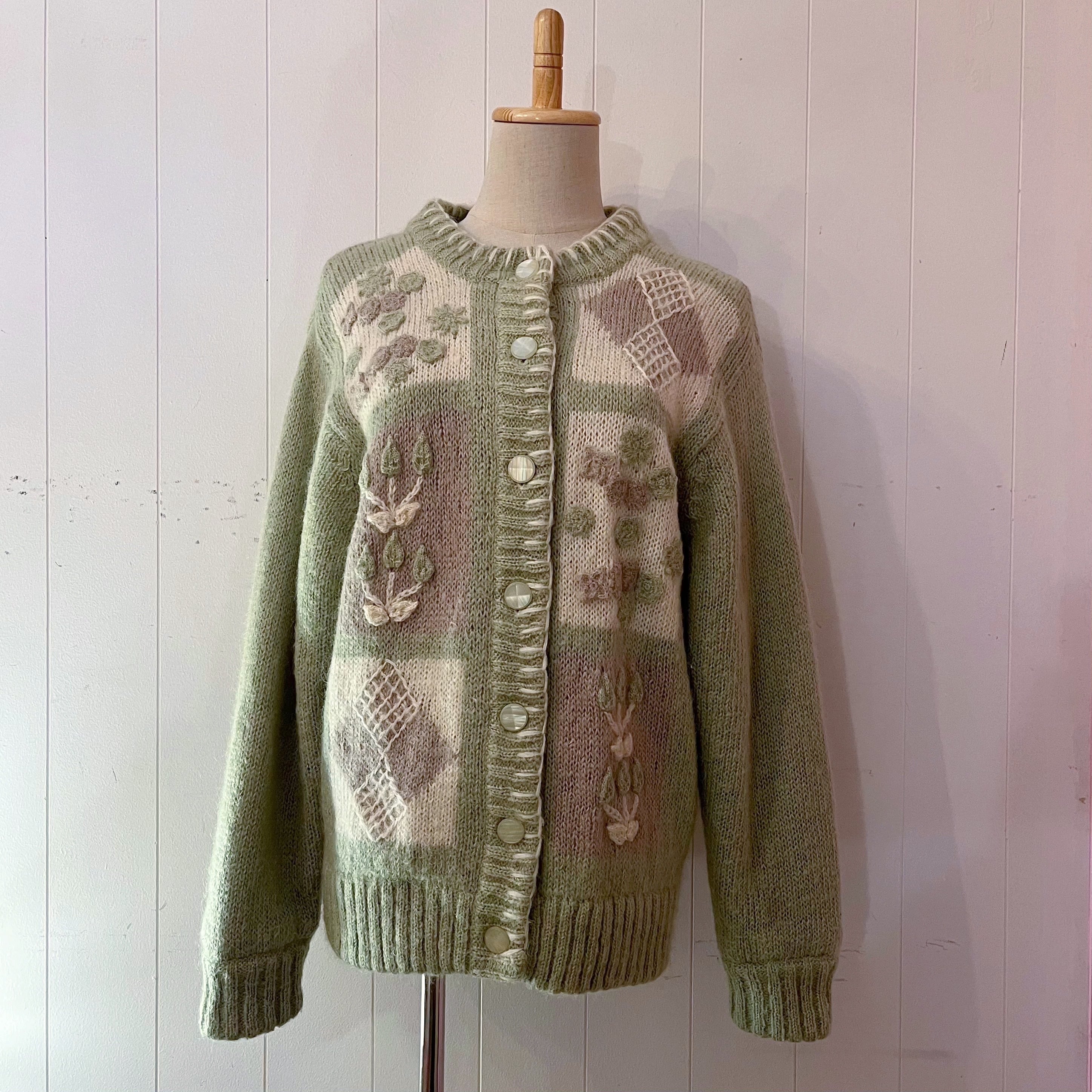 light green flower diamond cardigan
