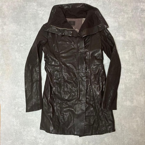 REHARD ハイネック レザーコート ダークブラウン ダブルジップ Y2K