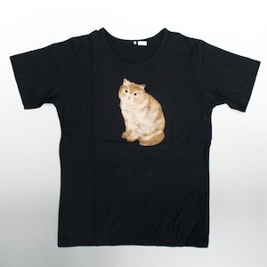 すわり猫_Ｔシャツ（黒）