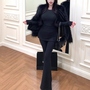 【2点セット】3色/ロングトップス+フレアパンツ ・13306 【2点セット】3色/ロングトップス+フレアパンツ ・13306