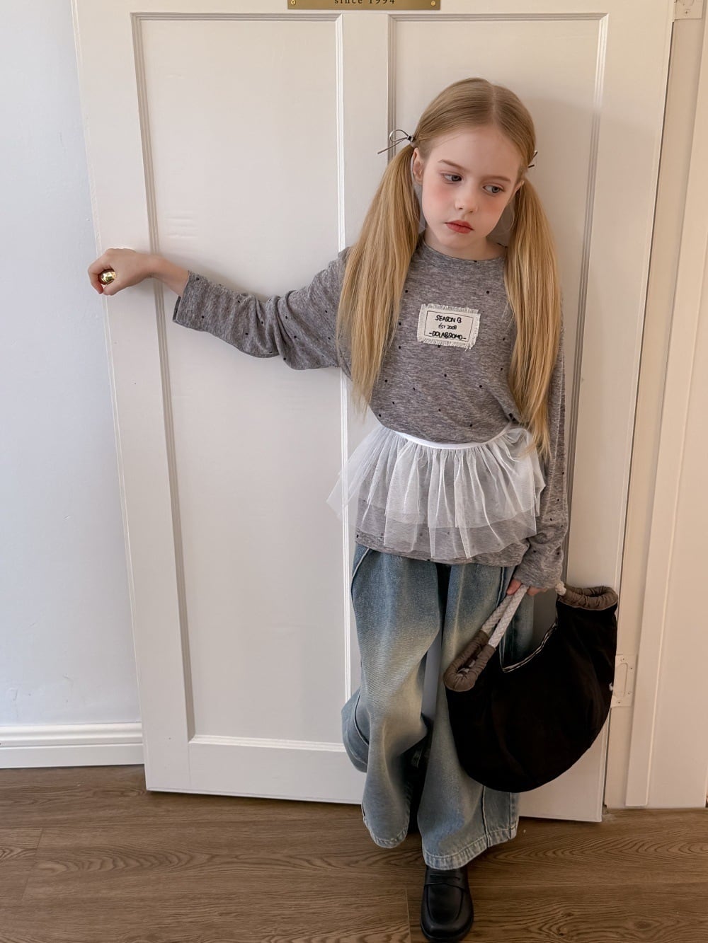 2colorフリンジタグドット薄手トップス