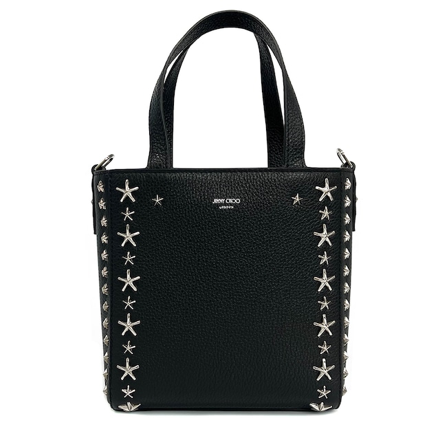 JIMMY CHOO ジミーチュウ レディース MINI PEGASI UUF レザー ショルダーバッグ スタースタッズ ポシェット ハンドバッグ BLACK/SILVER