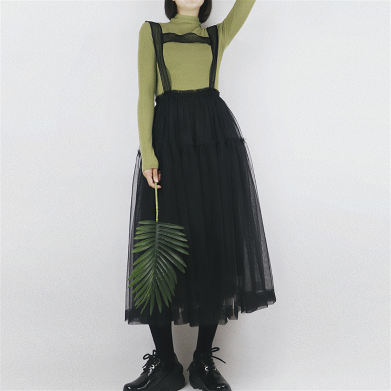 【Tea Tree】チュールフレアストラップ付きロングスカート 4color 10384