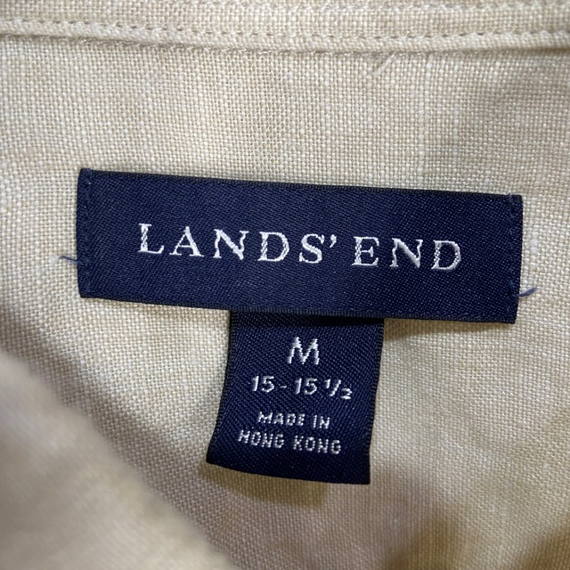 LANDS'END ボタンダウン半袖リネンシャツ　M ベージュ系