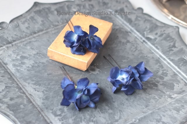 1400円 本物花 ブルーあじさい 髪飾り 卒業 入学 ブライダル ネイビーブルーの紫陽花の髪飾り（S 3本） あじさい アジサイ 紺