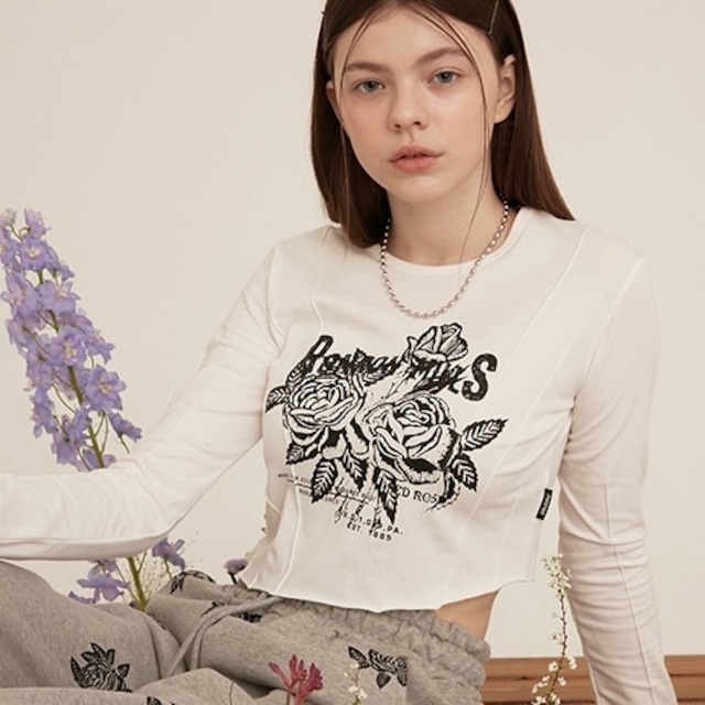 [RONRON] CRACK ROSE LONG SLEEVE T-SHIRT WHITE 正規品 韓国ブランド 韓国代行 韓国通販 韓国ファッション トップス