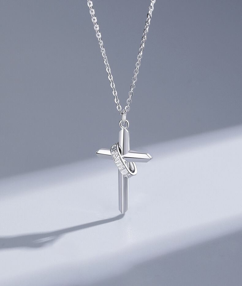 Faith刻印 クロスネックレス メンズ S925 シルバー お守り シンプル