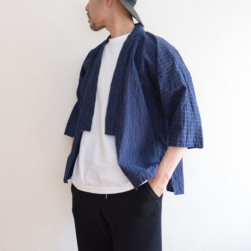 野良着 木綿 短丈 ジャケット 着物 昭和中期 ジャパンヴィンテージ 縞模様