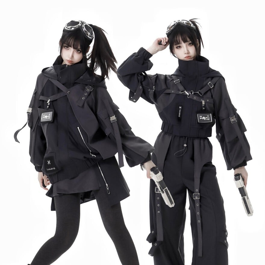 サイバーパンク ショートジャケット フーディ ストラップベルト
